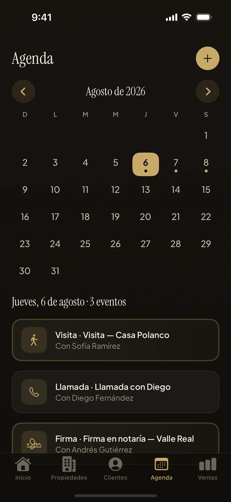 Agenda de visitas con calendario mensual y citas programadas